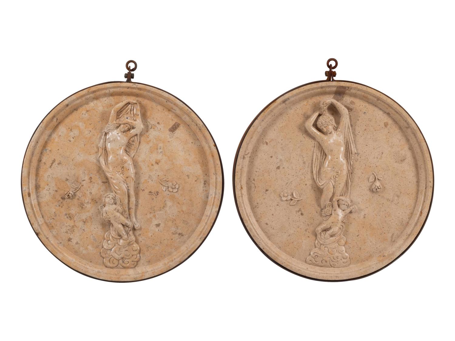 A Pair of Italian Grand Tour Style Iron Mounted Marble Plaques