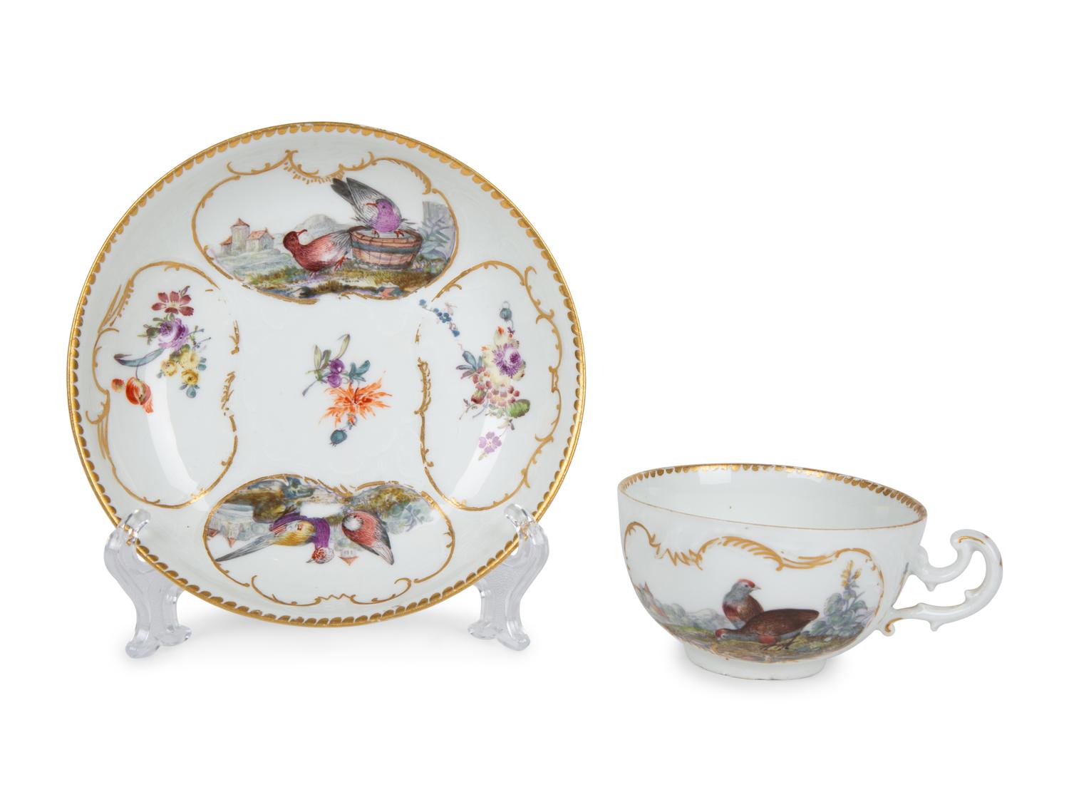 Five Meissen Porcelain Teacups and Saucers — PRIMARILY 19TH CENTURY