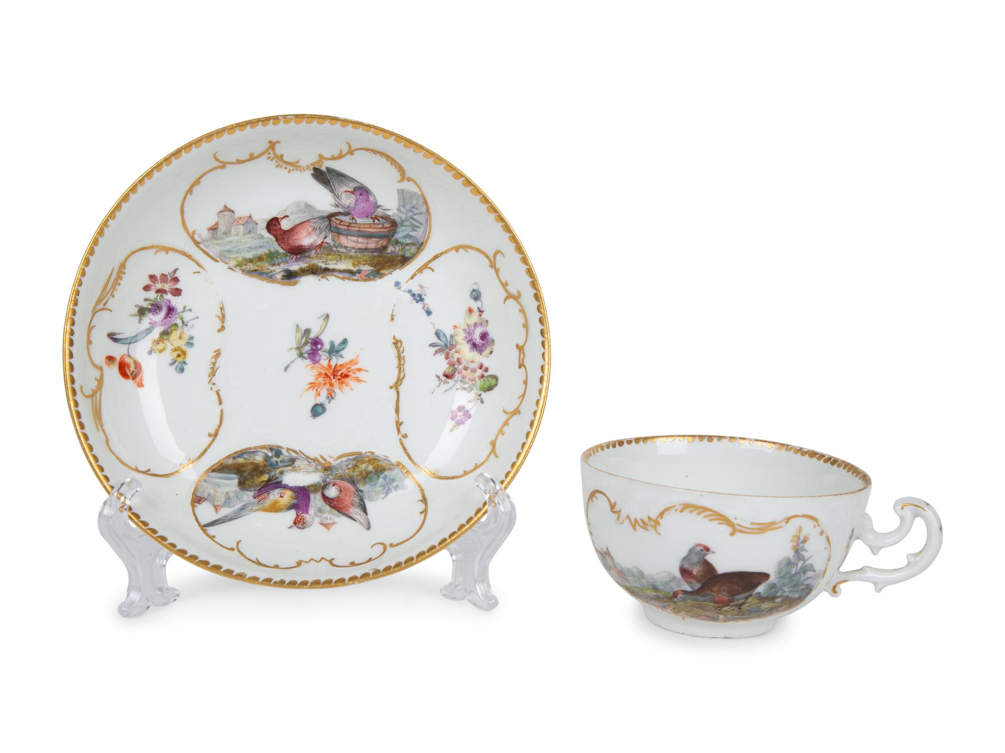 Five Meissen Porcelain Teacups and Saucers — PRIMARILY 19TH CENTURY
