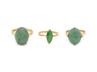 Three Chinese 14K Yellow Gold Mounted Jadeite Rings