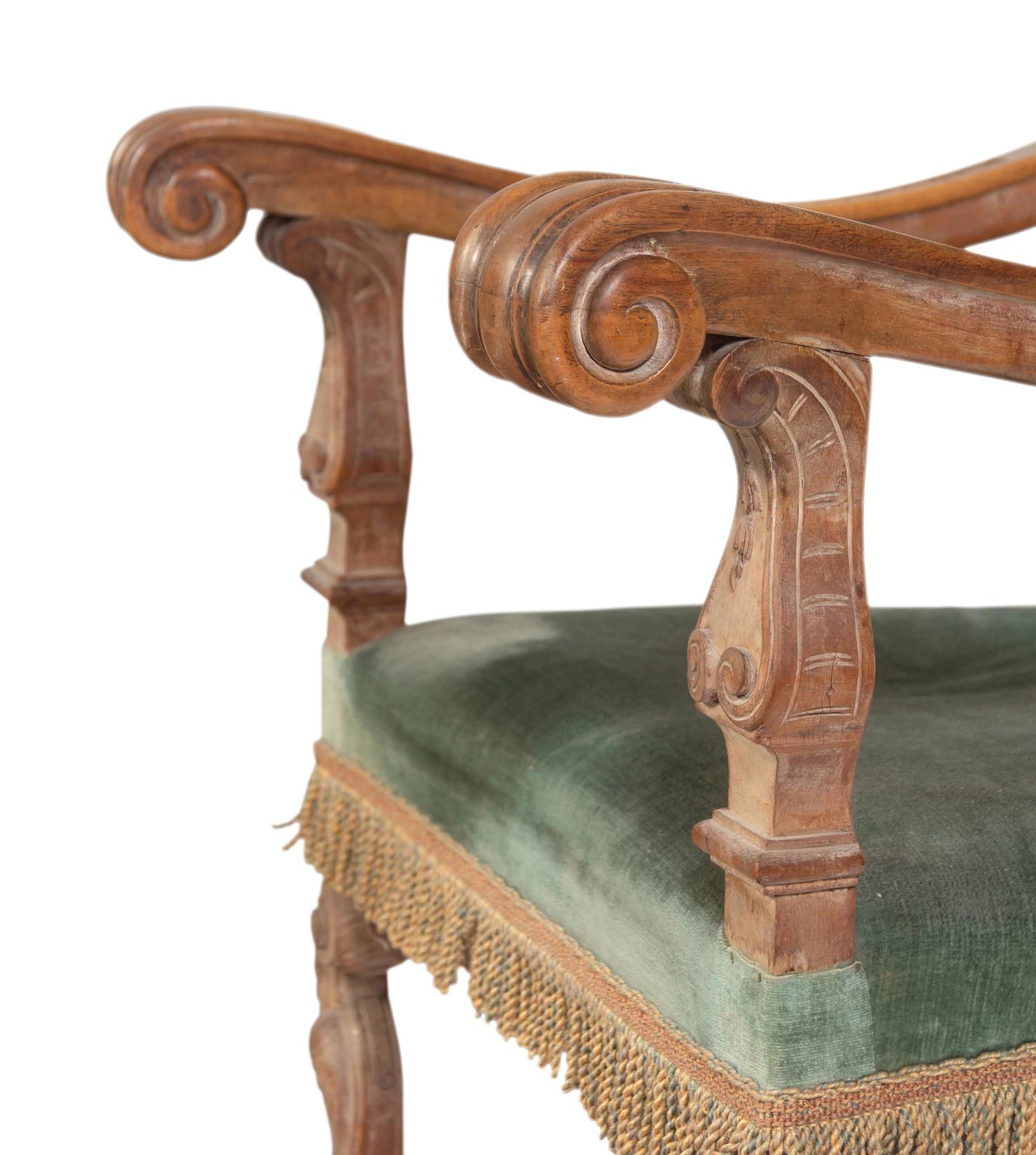 A Pair of Italian Baroque Walnut Armchairs