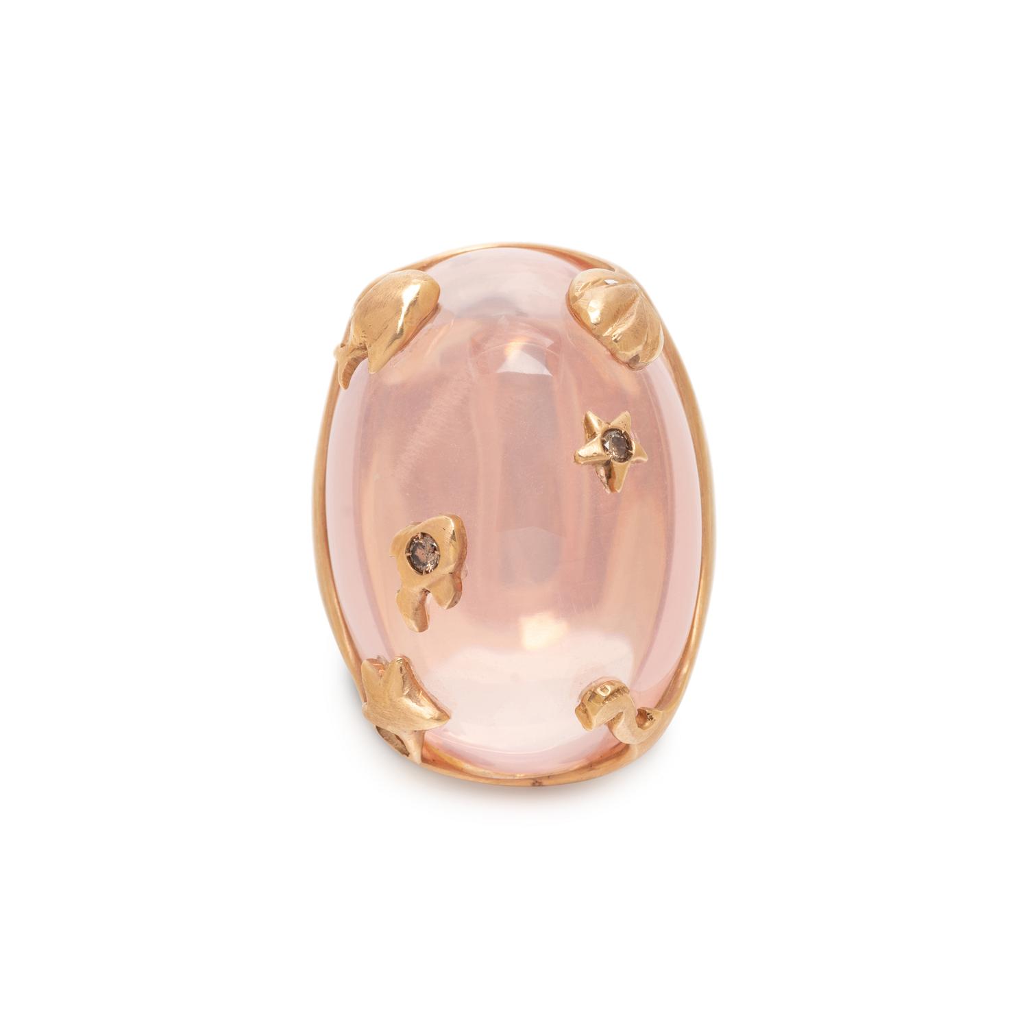ROSE GOLD, ROSE QUARTZ AND BROWN DIAMOND RING
