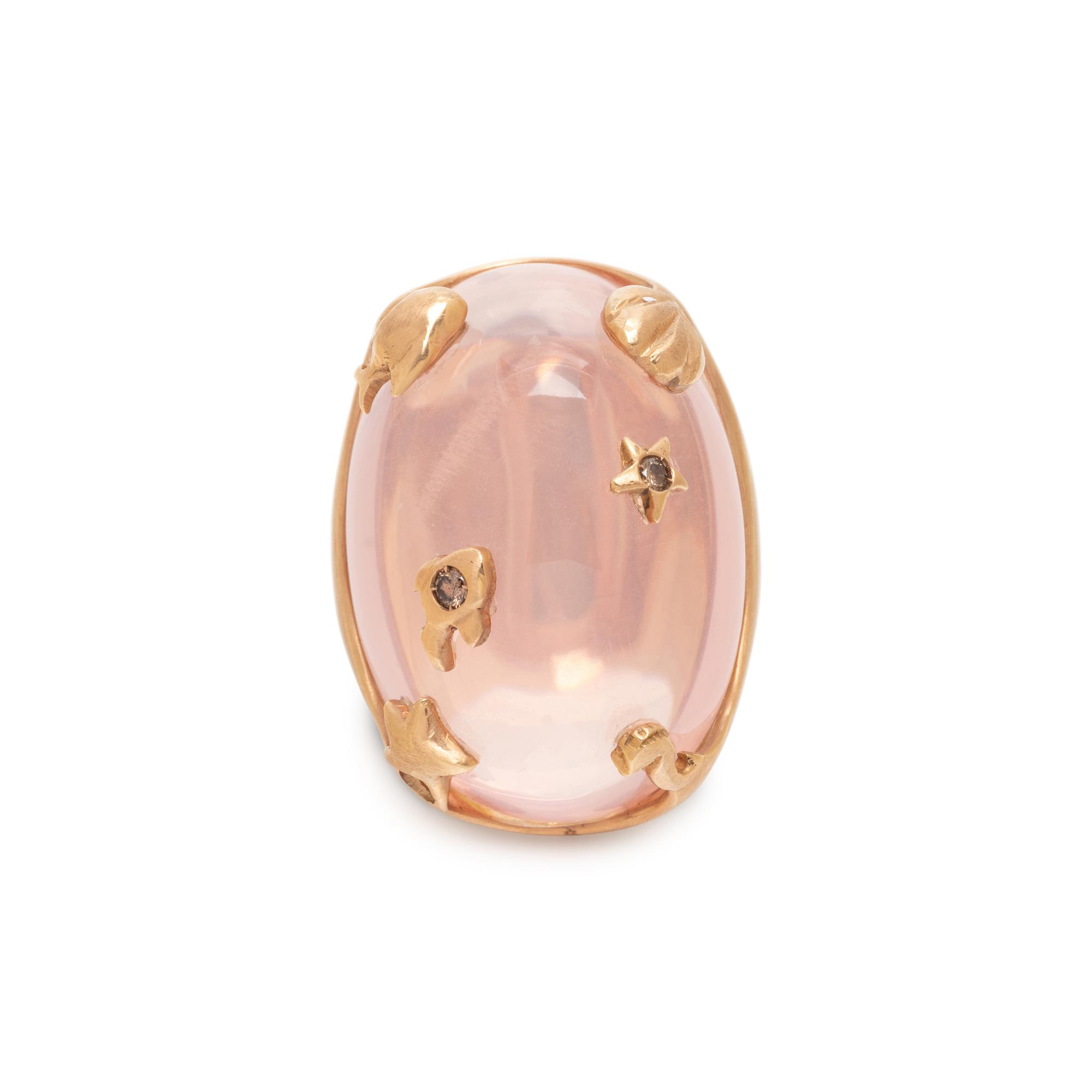 ROSE GOLD, ROSE QUARTZ AND BROWN DIAMOND RING