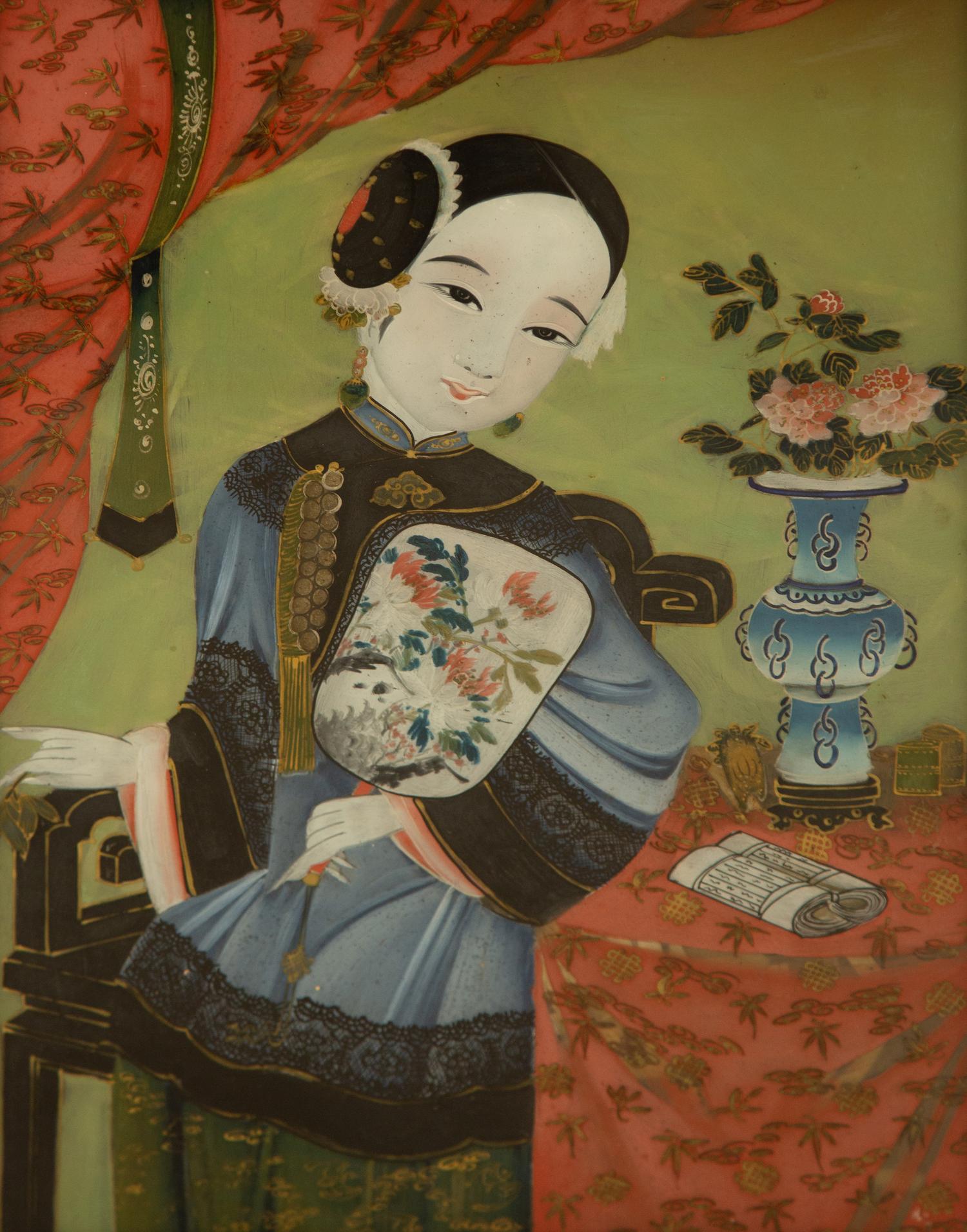 Three Chinese Reverse Glass Paintings on Glass