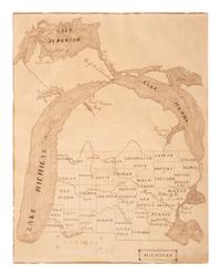 A Pen and Ink Hand-Drawn Student's Double-Sided Map of Michigan and Indiana