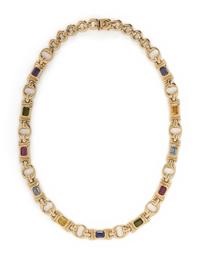 YELLOW GOLD AND SYNTHETIC MULTIGEM NECKLACE