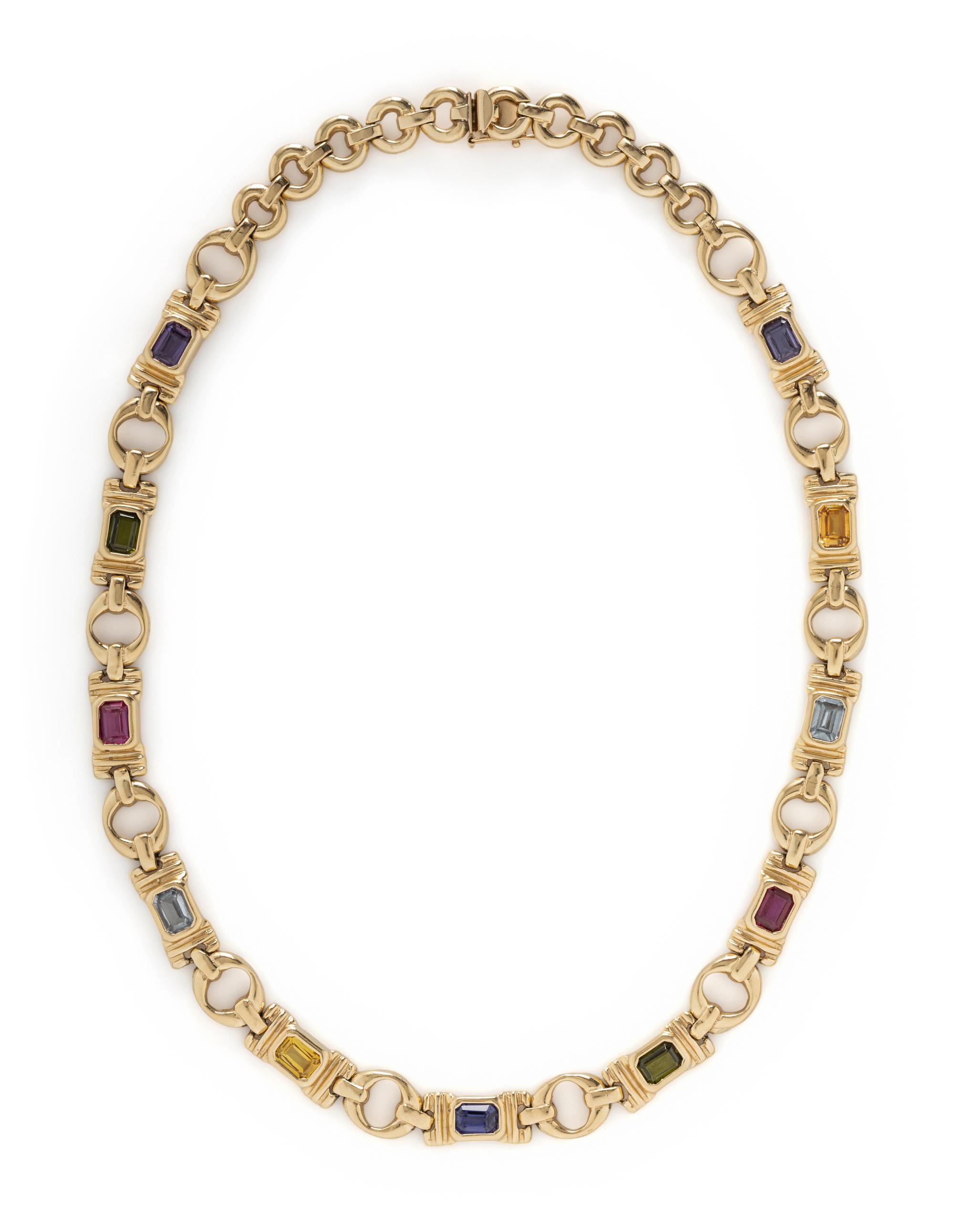 YELLOW GOLD AND SYNTHETIC MULTIGEM NECKLACE