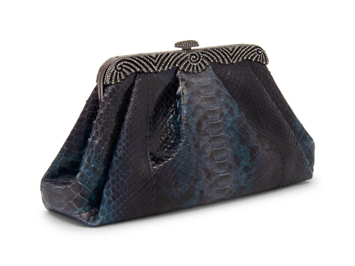 Judith Leiber Blue Python Clutch, 2000s