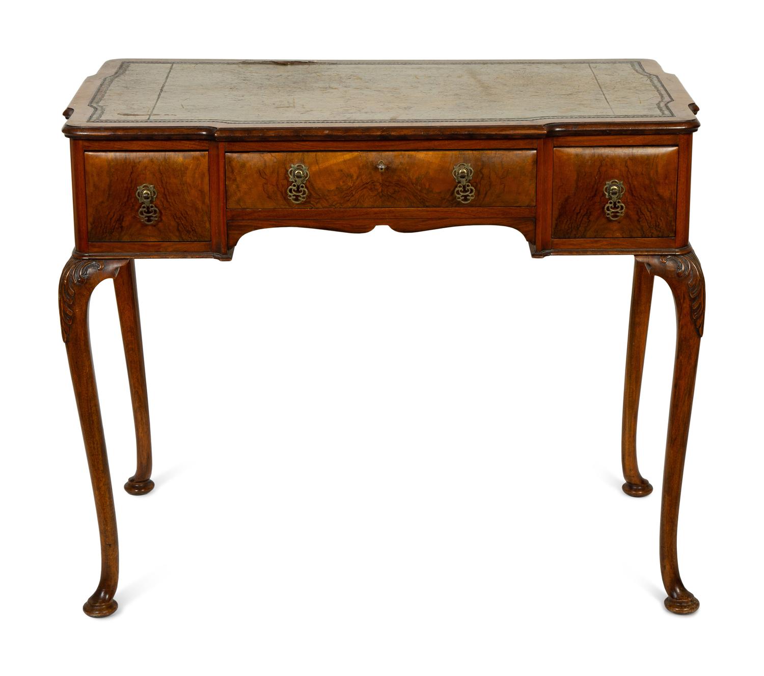 A Queen Anne Style Burl Walnut Writing Table