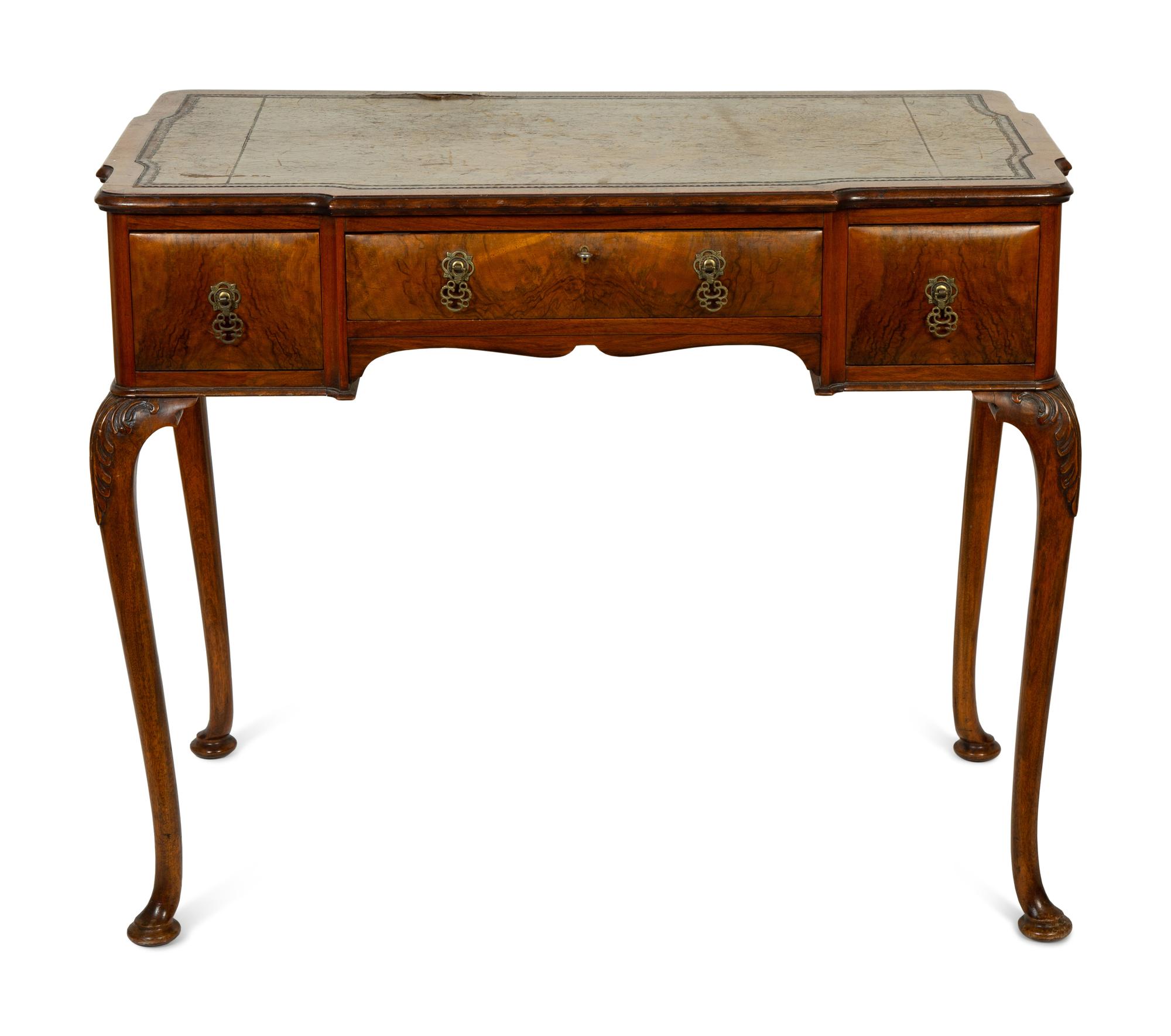 A Queen Anne Style Burl Walnut Writing Table