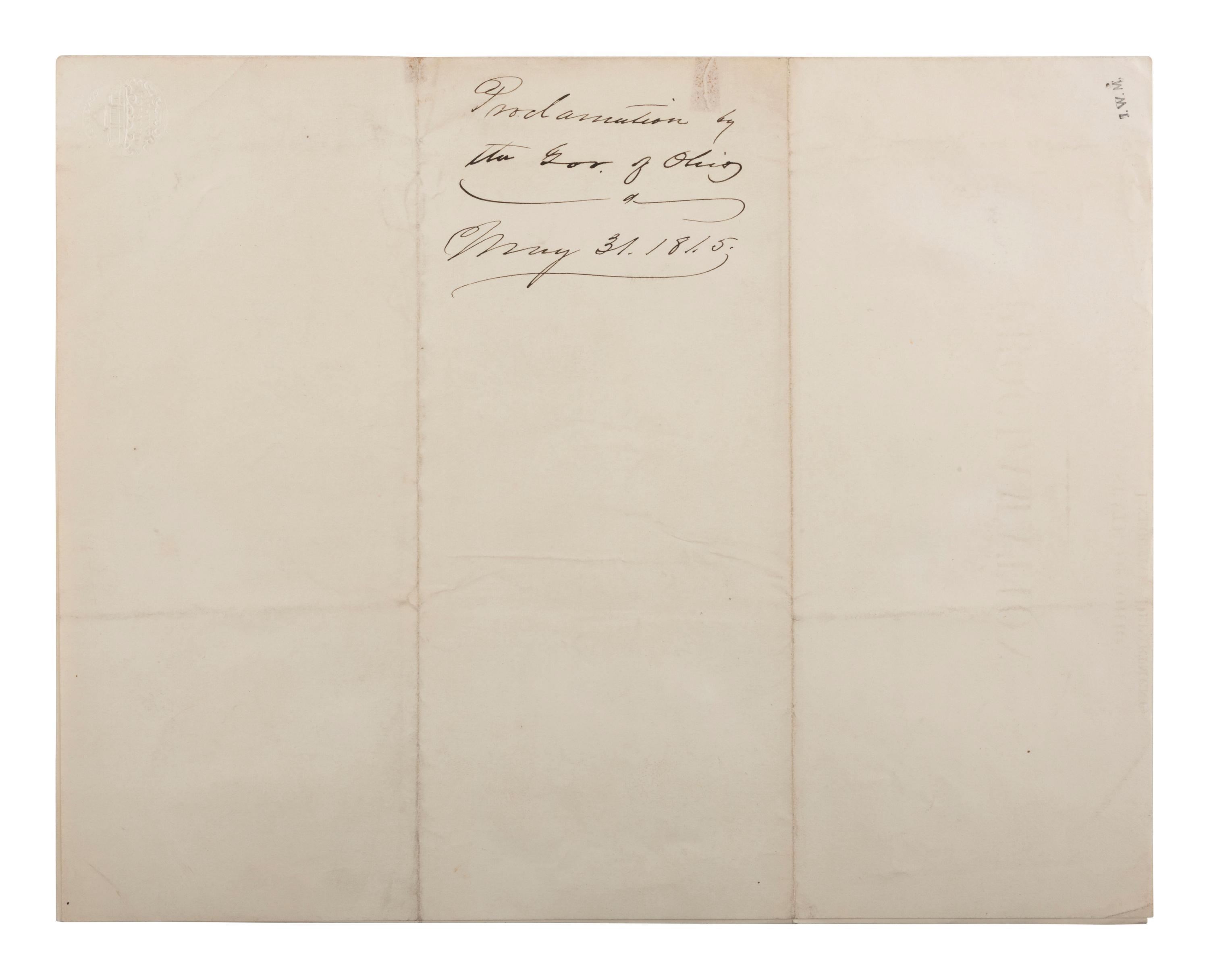 DENNISON, William (1815-1882). ALS as Ohio Governor, to Abraham Lincoln, with cover. 18 May 1861.
