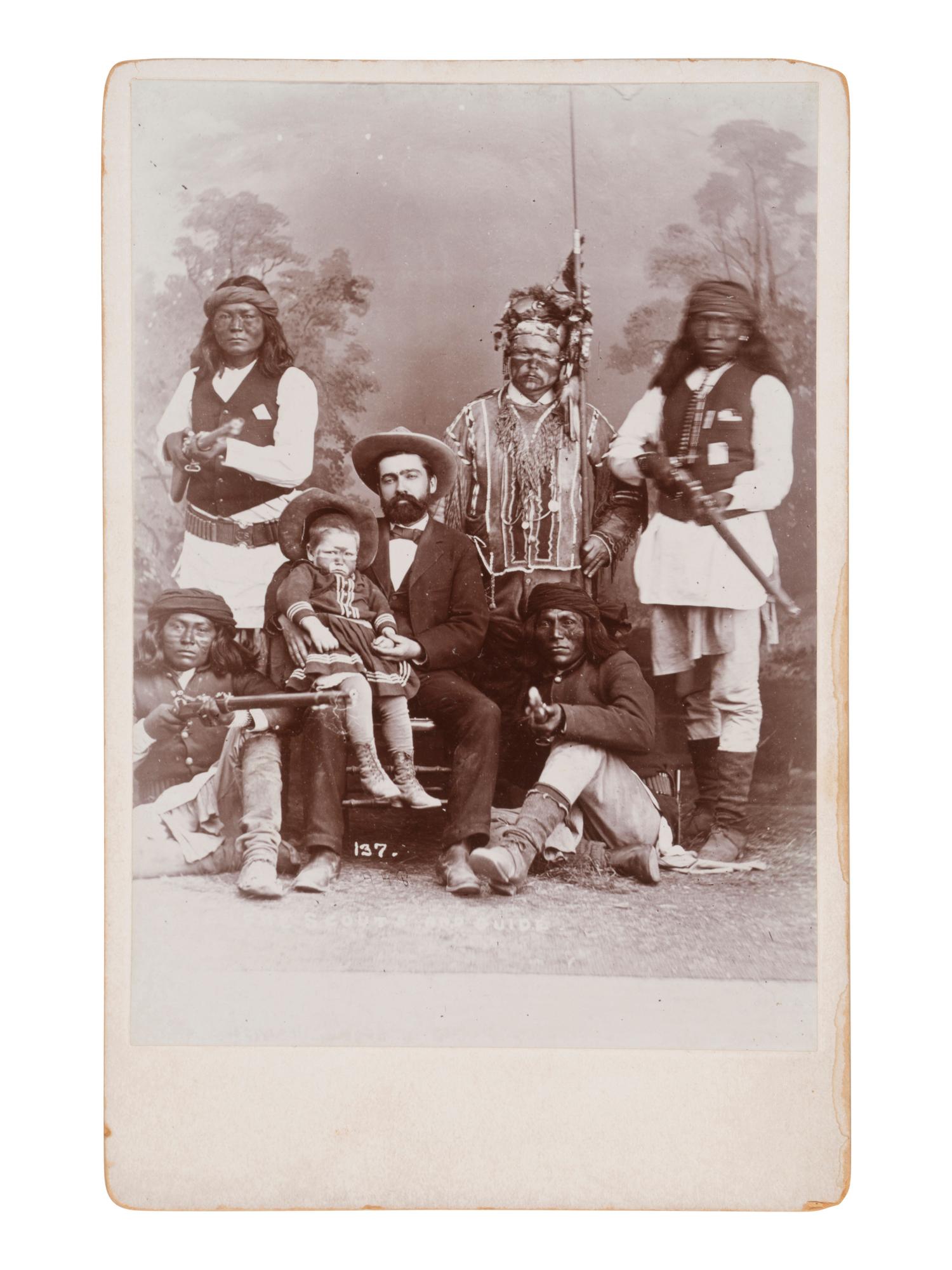[NATIVE AMERICANS] Cabinet card of Al Sieber's Tonto Apache Scouts with unidentified white subjects