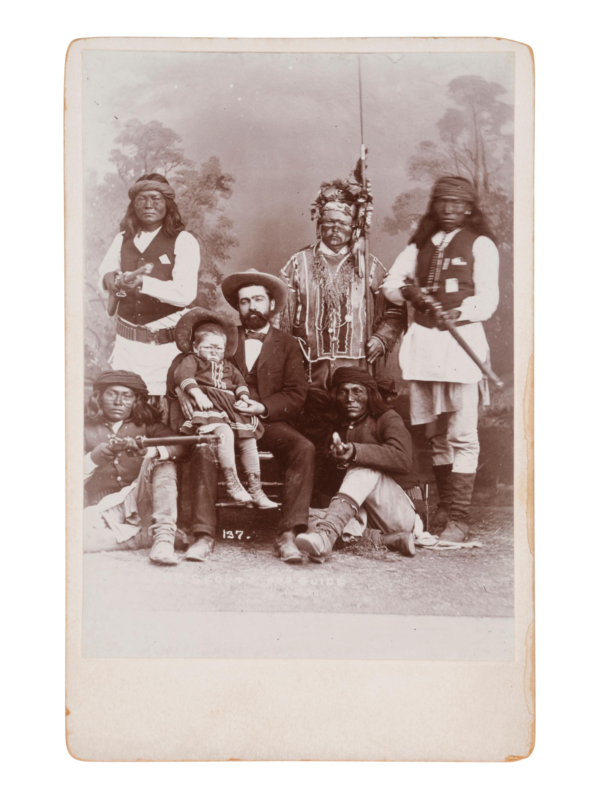 [NATIVE AMERICANS] Cabinet card of Al Sieber's Tonto Apache Scouts with unidentified white subjects