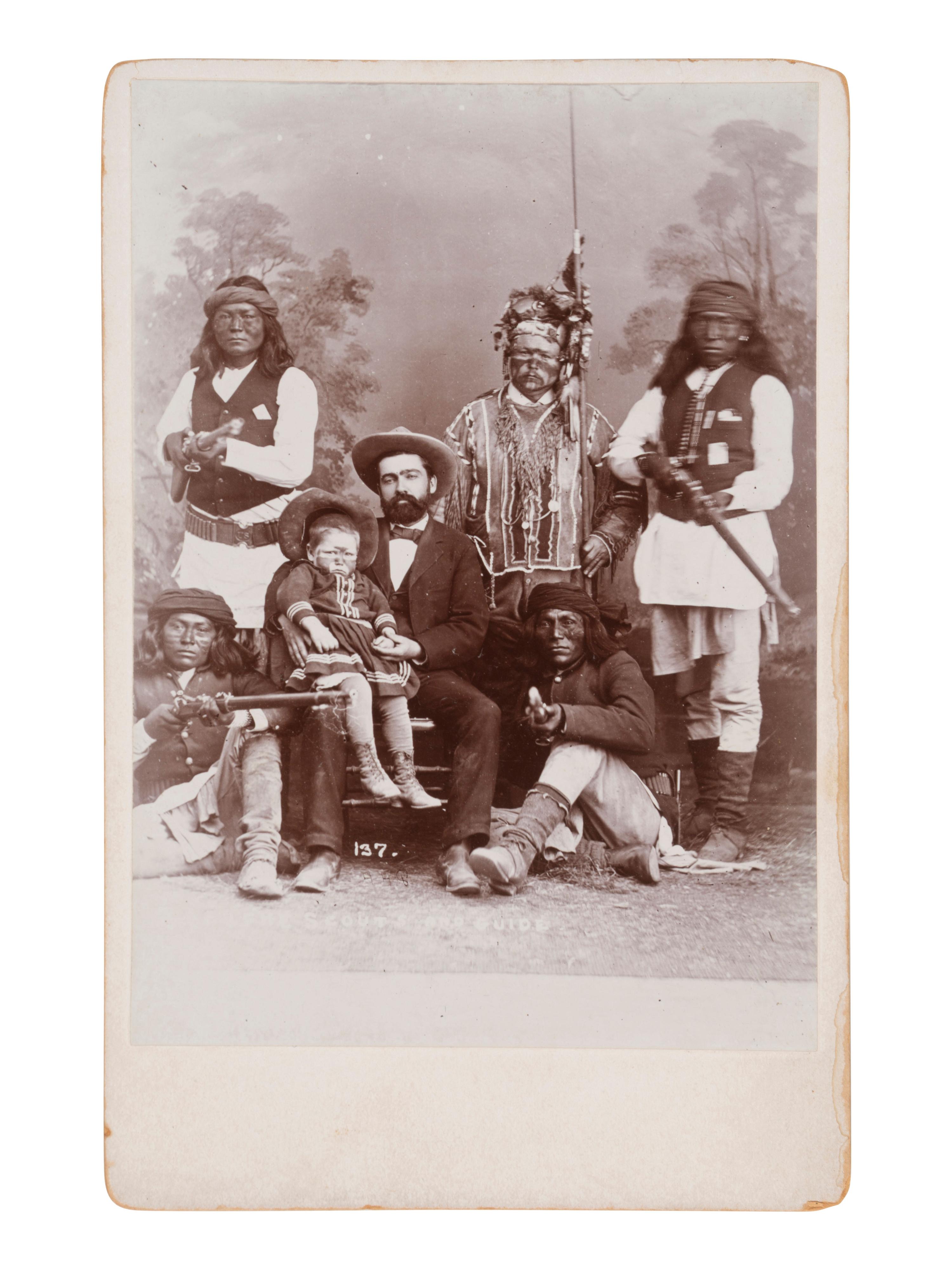 [NATIVE AMERICANS] Cabinet card of Al Sieber's Tonto Apache Scouts with unidentified white subjects