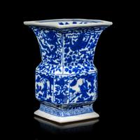 A Chinese Blue and White 'Dragon, Phoenix, and Figures' Porcelain Zun Vase