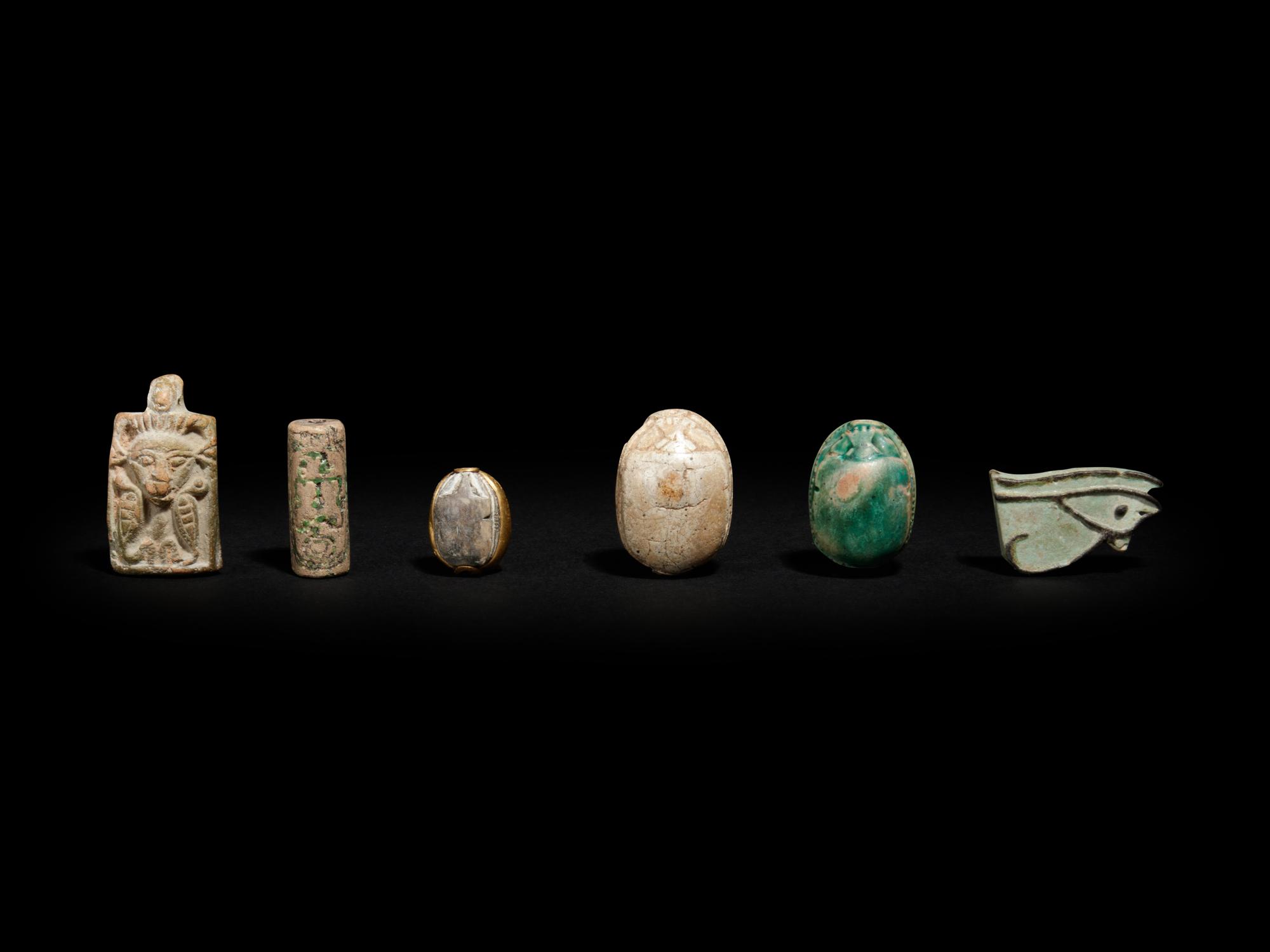 Three Egyptian Steatite and Faience Scarabs