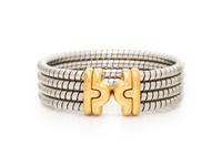 BULGARI, 'PARENTESI', STAINLESS STEEL AND YELLOW GOLD CUFF BRACELET