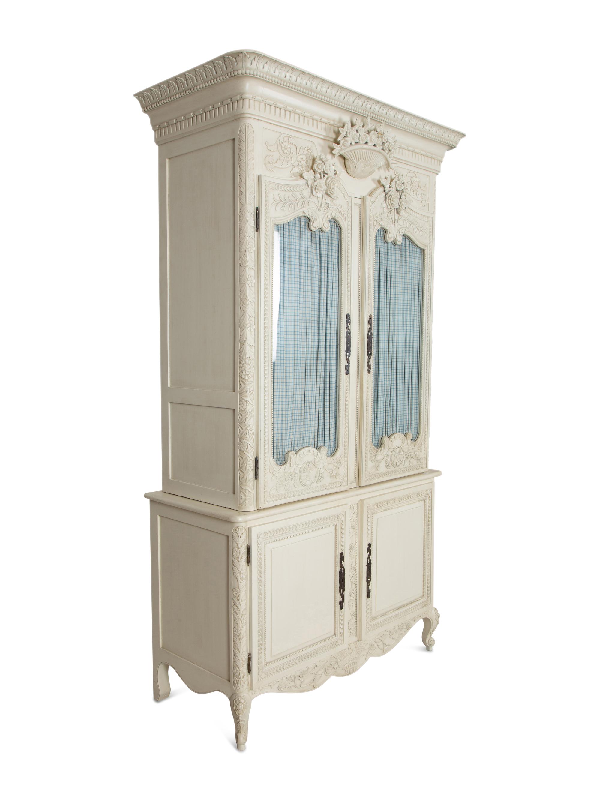 A French Provincial Style White Painted Glazed Door Bookcase