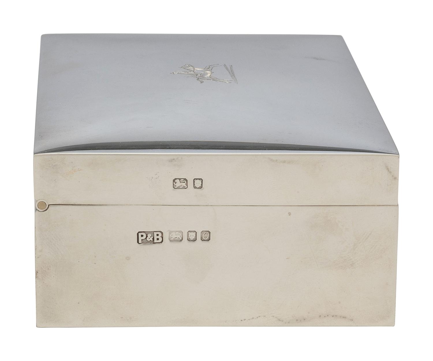 An English Silver Cigarette Box in the Equestrian Taste