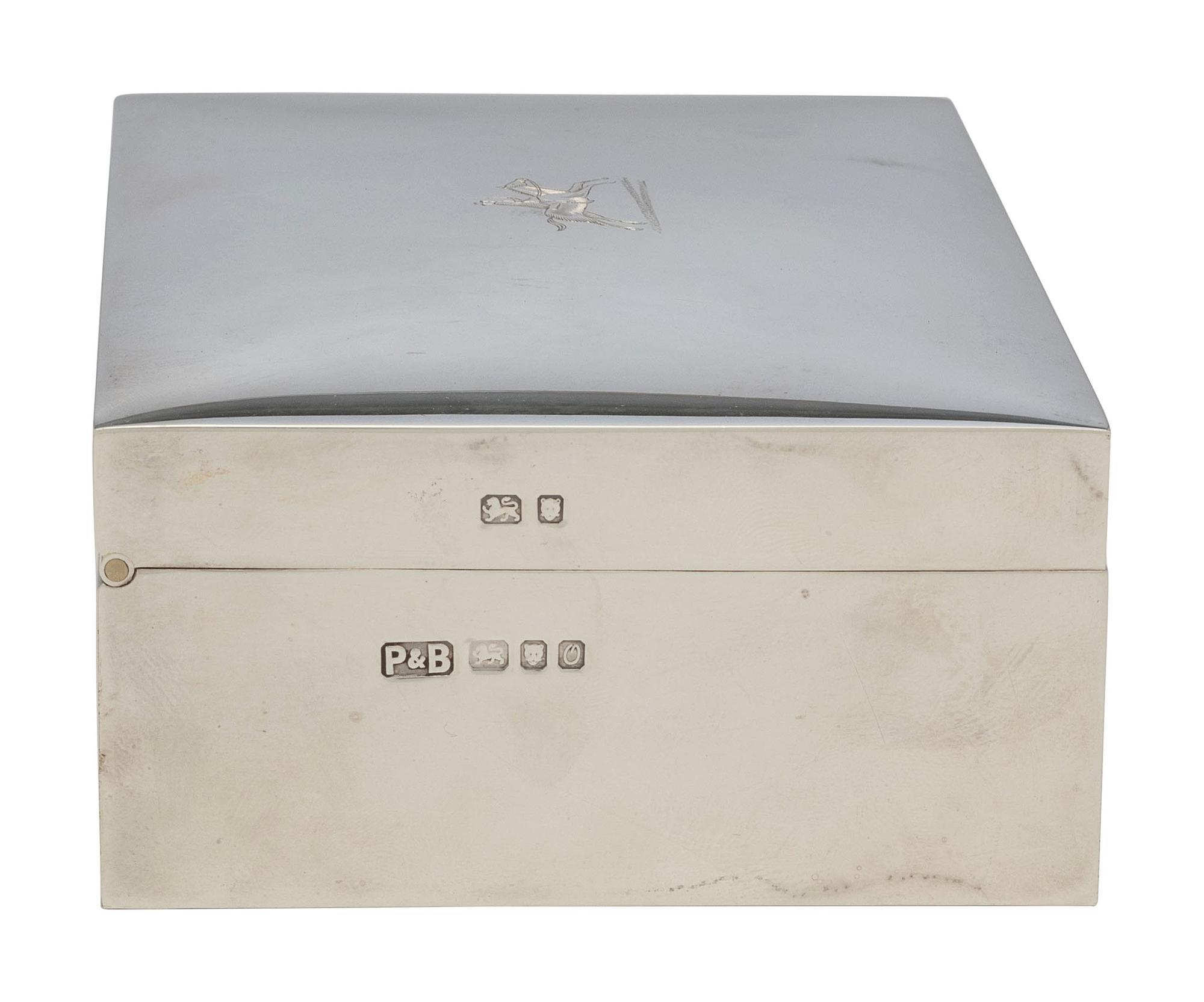 An English Silver Cigarette Box in the Equestrian Taste