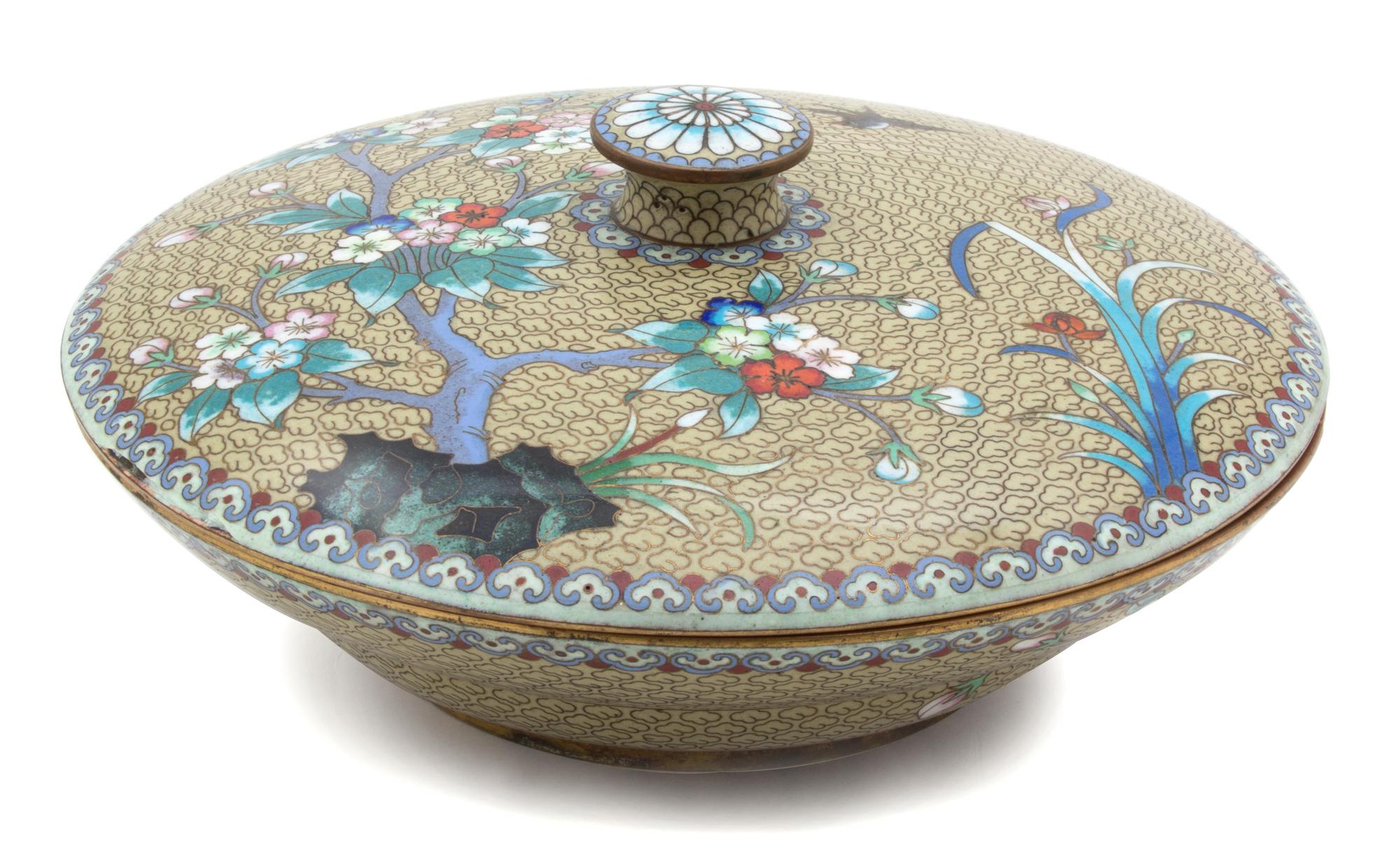 A Chinese Cloisonne Low Covered Bowl Diameter 10 inches. — 19TH CENTURY