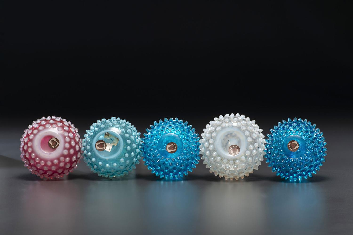 Five Hobnail Glass Barber Bottles