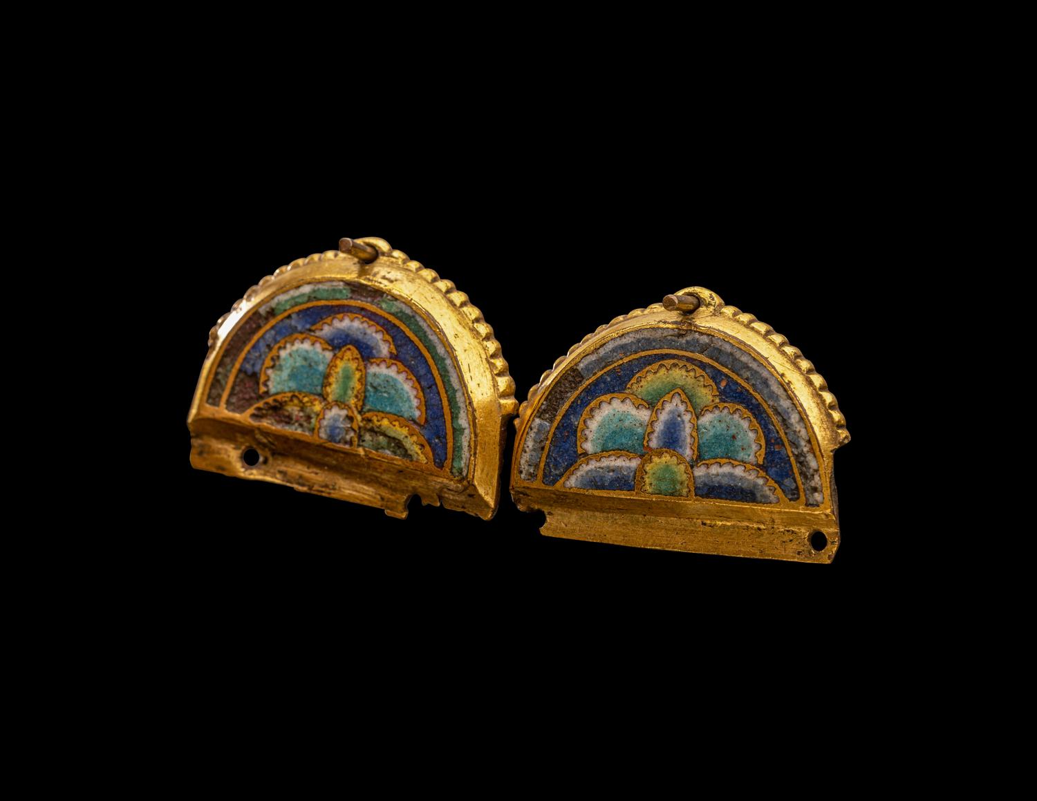 Two Mosan Champlevé and Gilt-Copper Ornamental Plaques