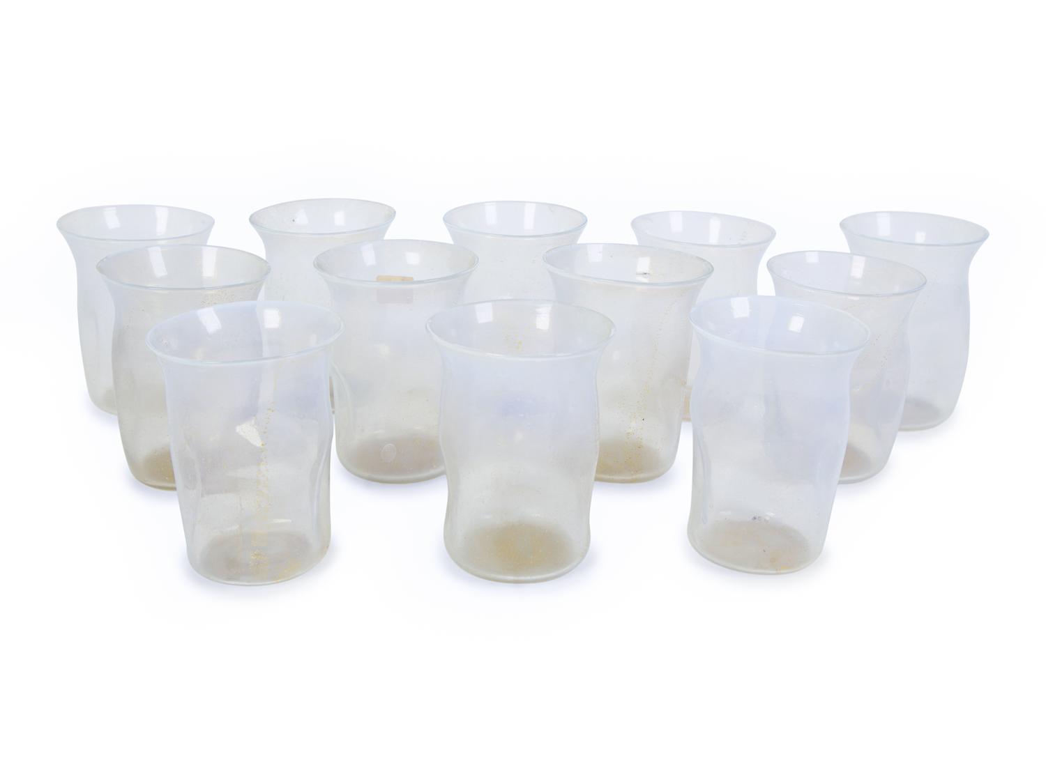 Twelve Iridescent and Parcel Gilt Venetian-Murano Hand Blown Glass Tumblers — EARLY 19TH CENTURY
