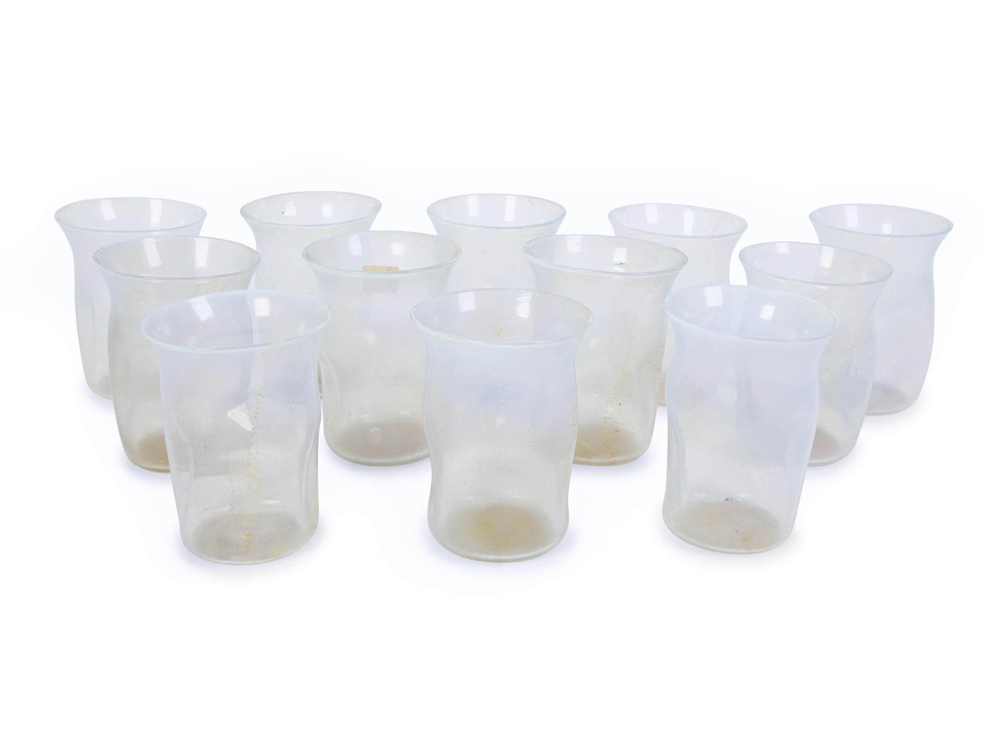 Twelve Iridescent and Parcel Gilt Venetian-Murano Hand Blown Glass Tumblers — EARLY 19TH CENTURY