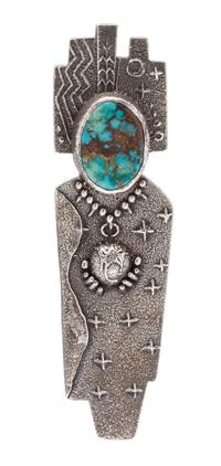 A Tufa Cast Sterling Silver and Turquoise Pendant/Brooch, Anthony Lovato, Santo Domingo Pueblo, Circa 1996, 39.60 dwts.