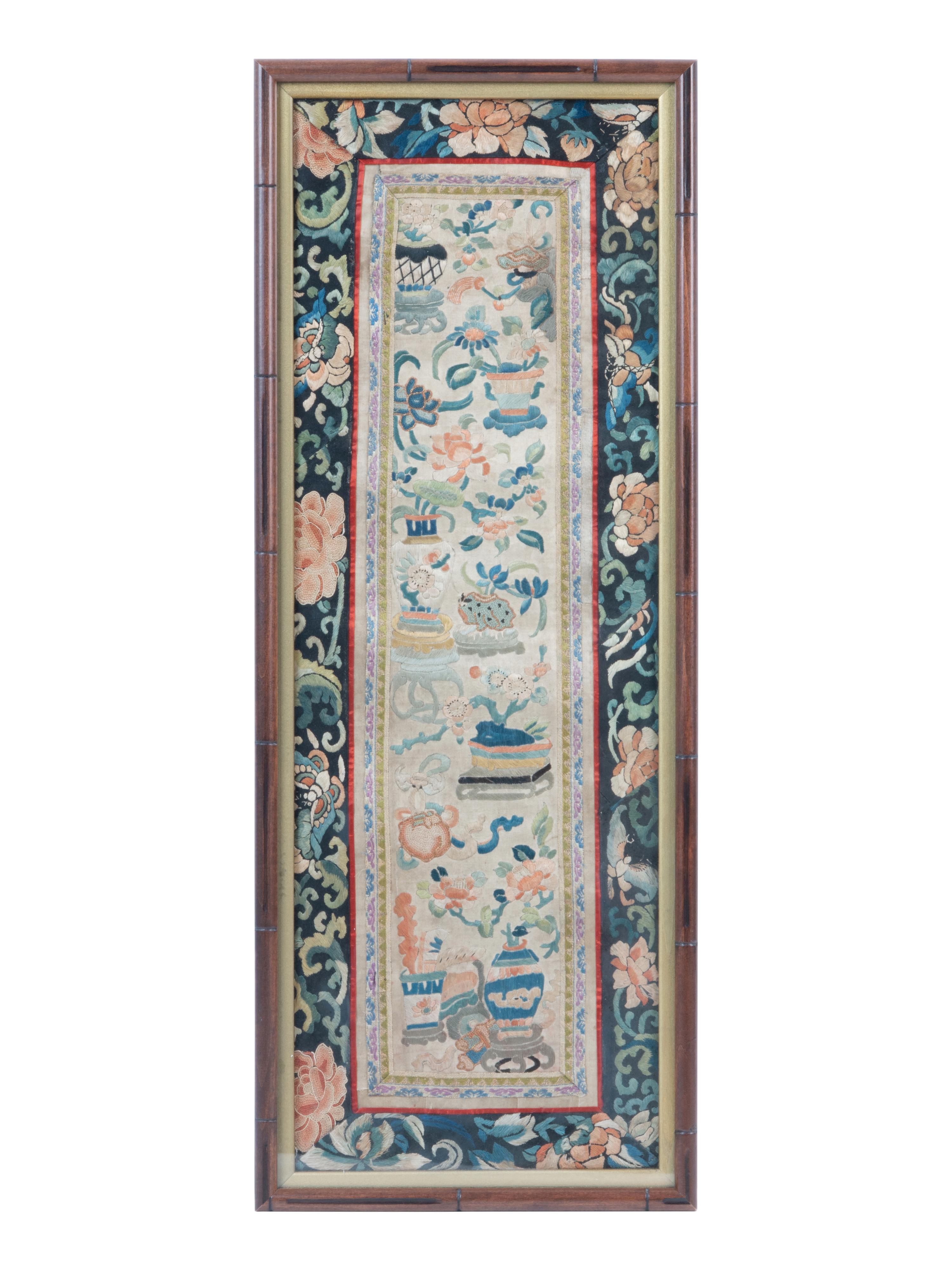 A Chinese Embroidered Silk Rectangular Panel