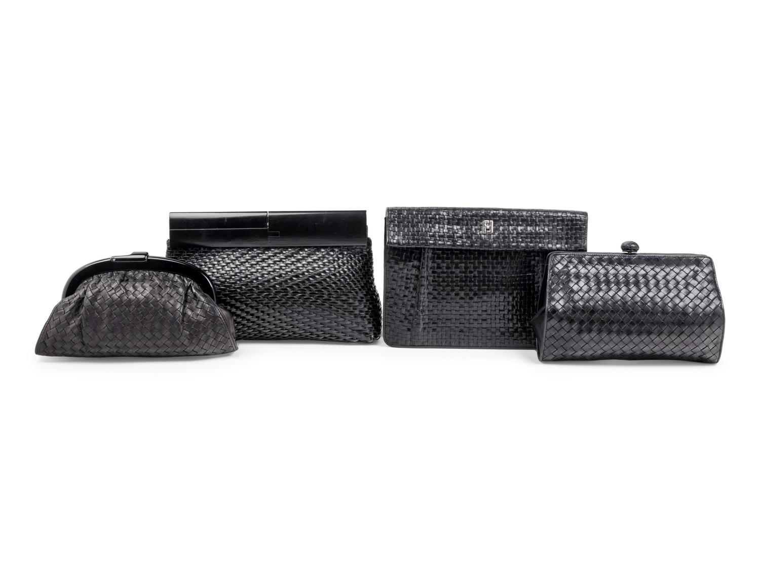 Four Woven Leather Handbags: Two Bottega Veneta, One Fendi, and One De Vecchi, 1980s