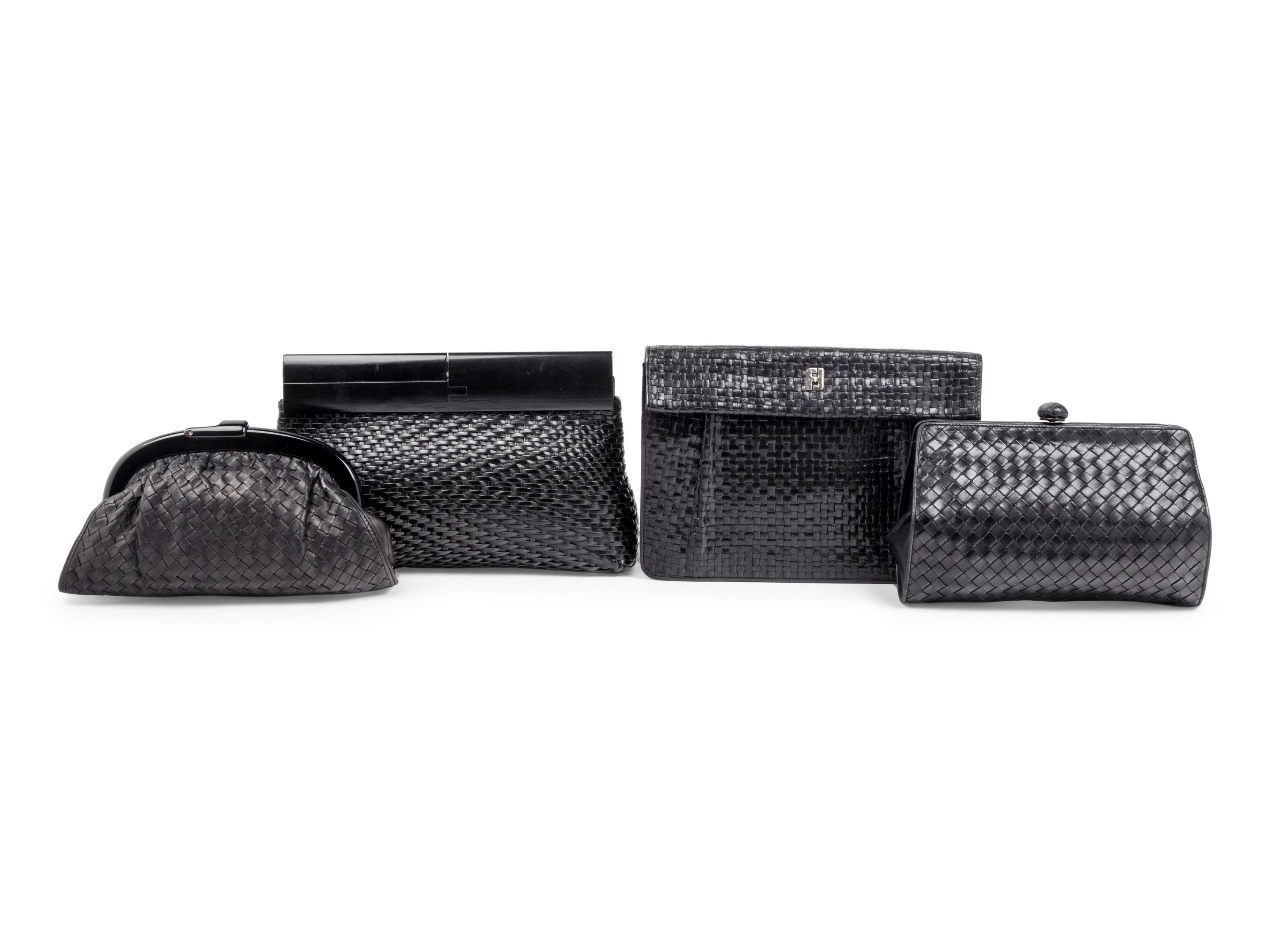 Four Woven Leather Handbags: Two Bottega Veneta, One Fendi, and One De Vecchi, 1980s