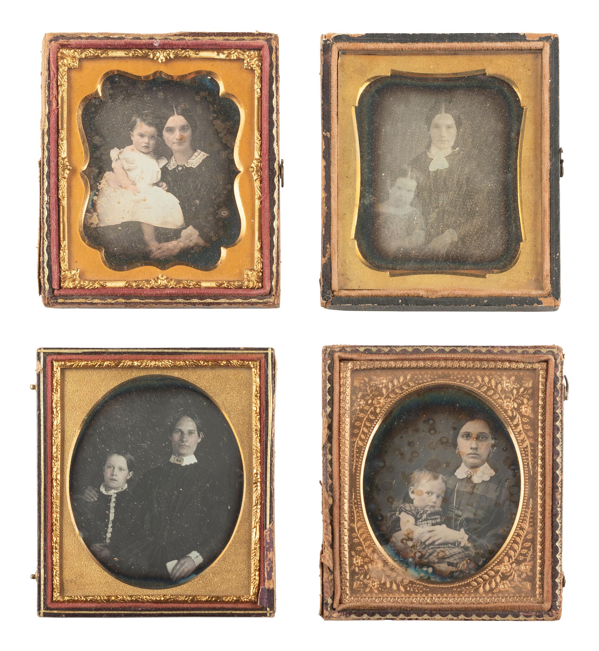 [EARLY PHOTOGRAPHY]. 16 sixth plate daguerreotype family portraits incl. parents with children.