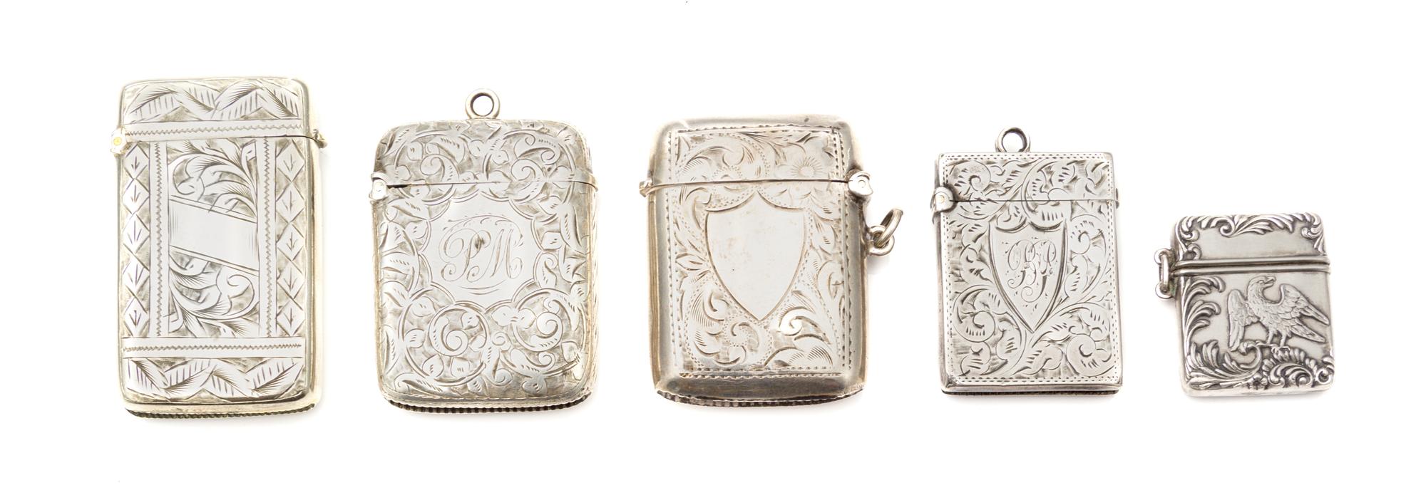 A Collection of Three English Silver Vesta Cases, Various Makers, comprising two Victorian examples, one marked JW, Birmingham, 1898, t
