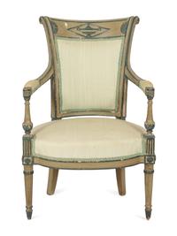 A Directoire Blue and Grey-Painted Beechwood Fauteuil