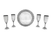 A Set of Four Asprey Silver Champagne Flutes and Tray