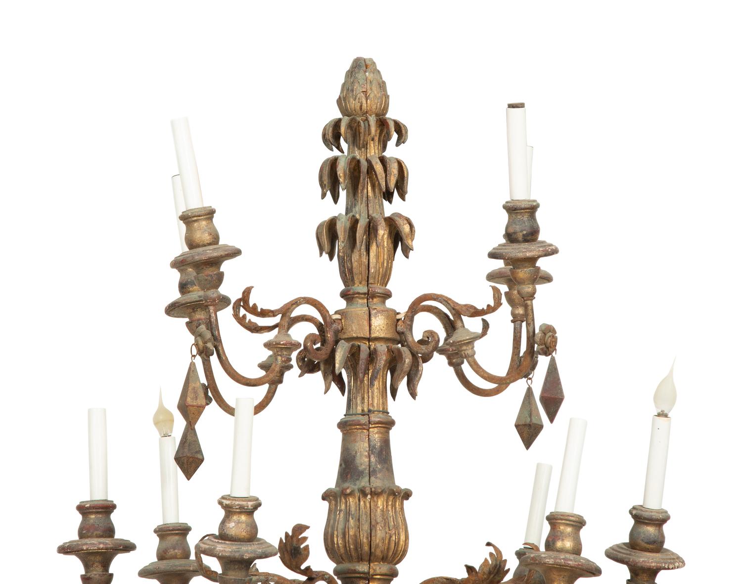 A Pair of Italian Painted and Parcel Gilt Ten-Light Torcheres