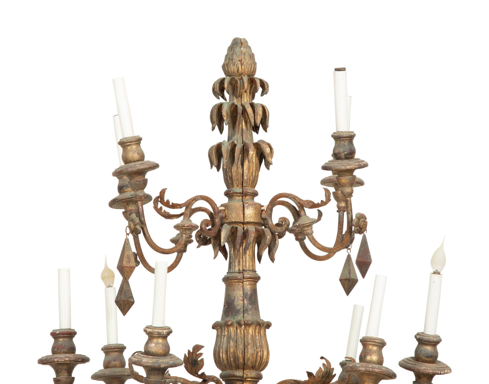 A Pair of Italian Painted and Parcel Gilt Ten-Light Torcheres