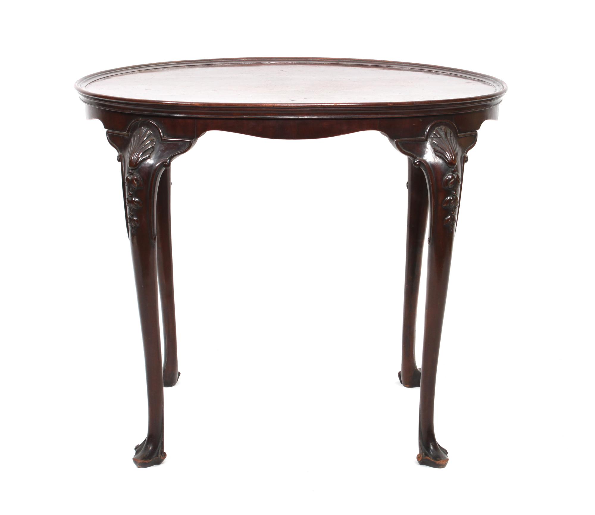 A Queen Anne Mahogany Style Oblong Tea Table Height 27 1/4 x width 32 x depth 22 inches