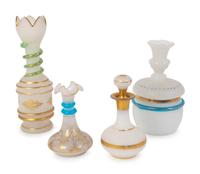 A Group of Four Parcel Gilt White Opaline Glass Articles. — LATE 19TH/EARLY 20TH CENTURY