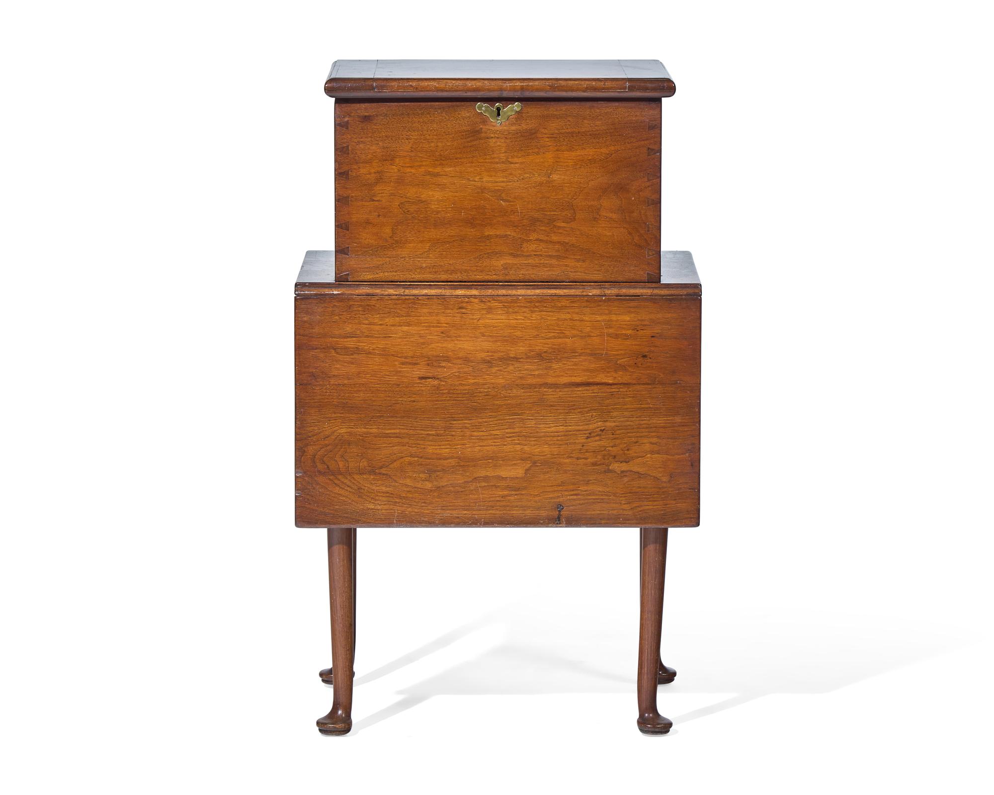 A Queen Anne Walnut Bottle Case on Stand with Drop Leaf