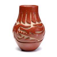 Carved Redware Jar, with Avanyu