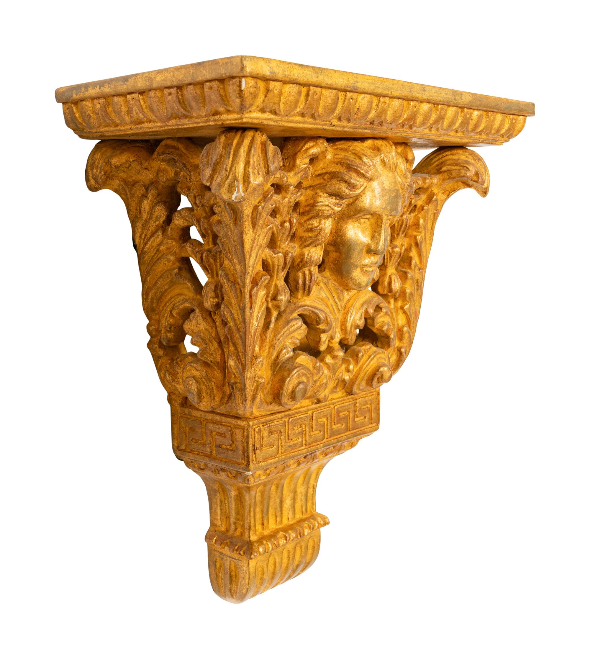 A Pair of George II Style Figural Giltwood Wall Brackets