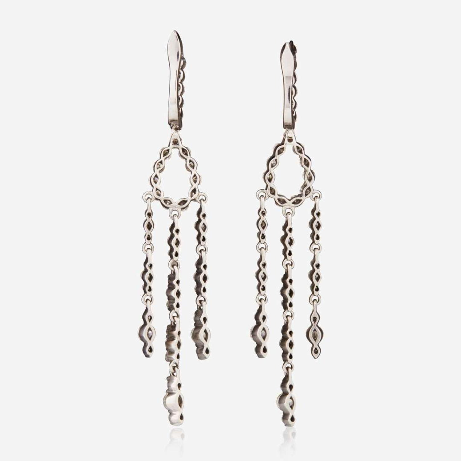 A Pair of 18K White Gold and Diamond Earrings