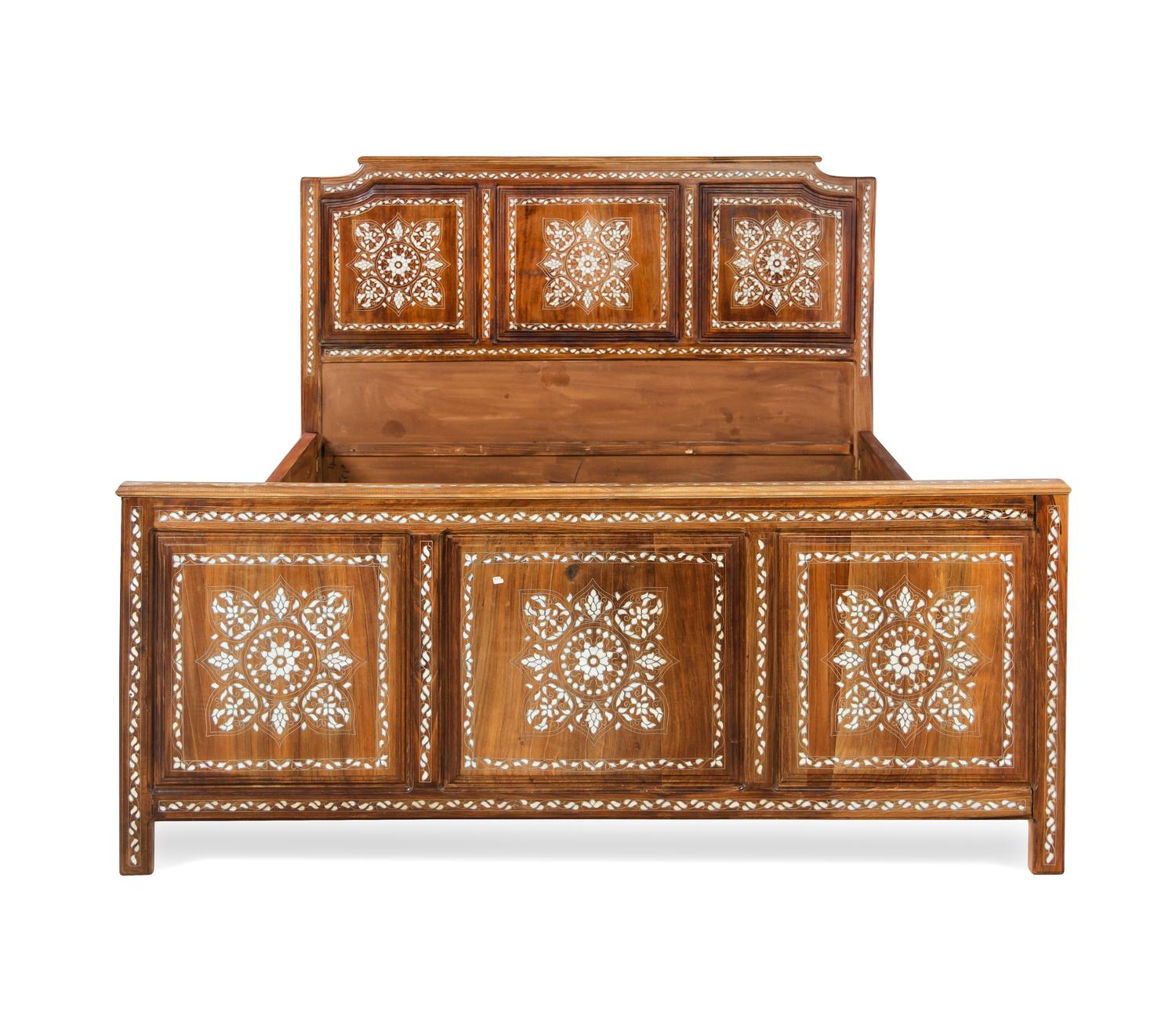 A Syrian Mother-of-Pearl Inlaid Walnut Bed