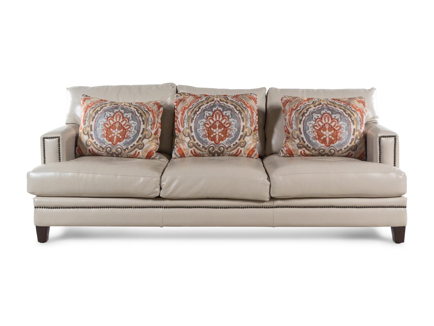 A Leather-Upholstered Nailhead Decorated Three-Seat Sofa