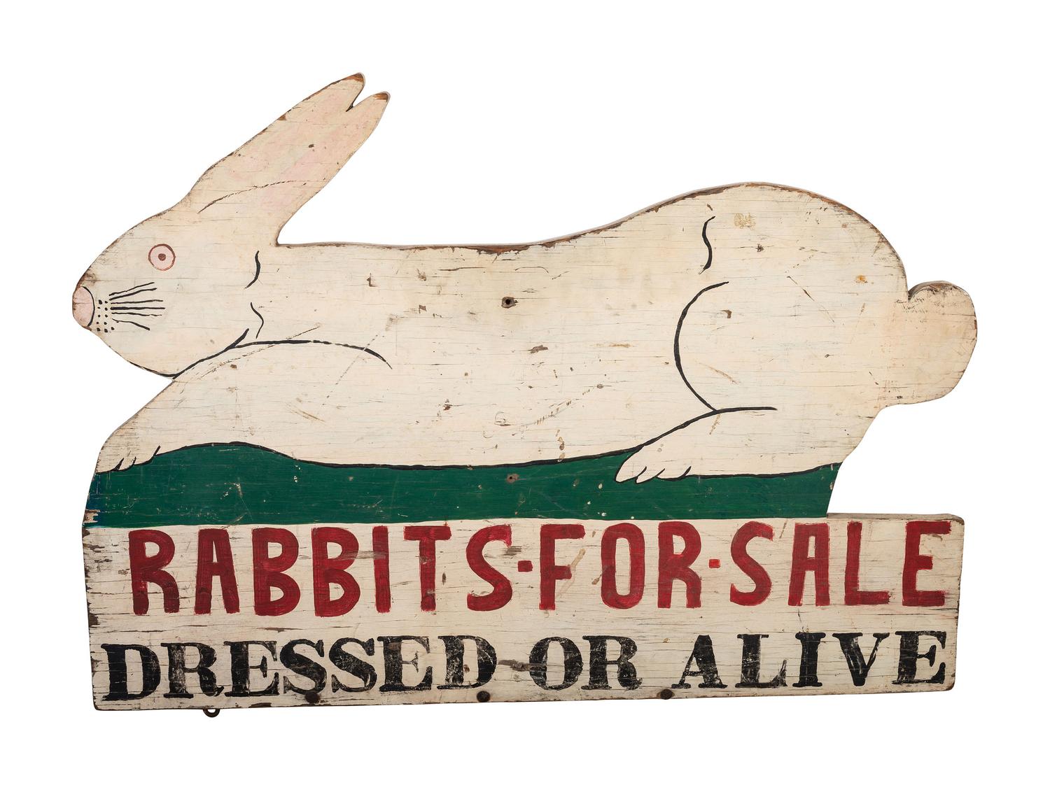A 'Rabbits For Sale' Painted Wood Advertising Sign