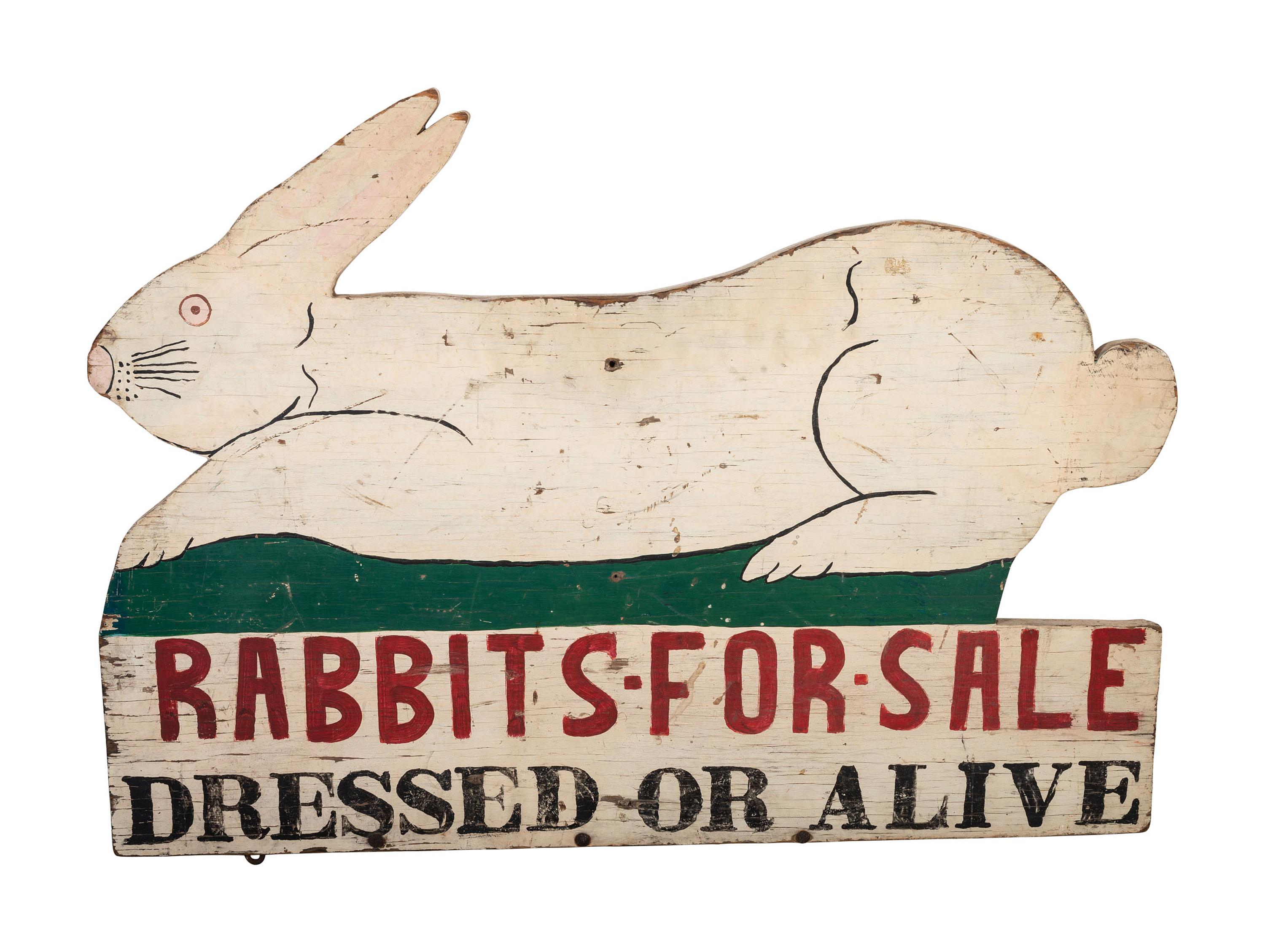 A 'Rabbits For Sale' Painted Wood Advertising Sign