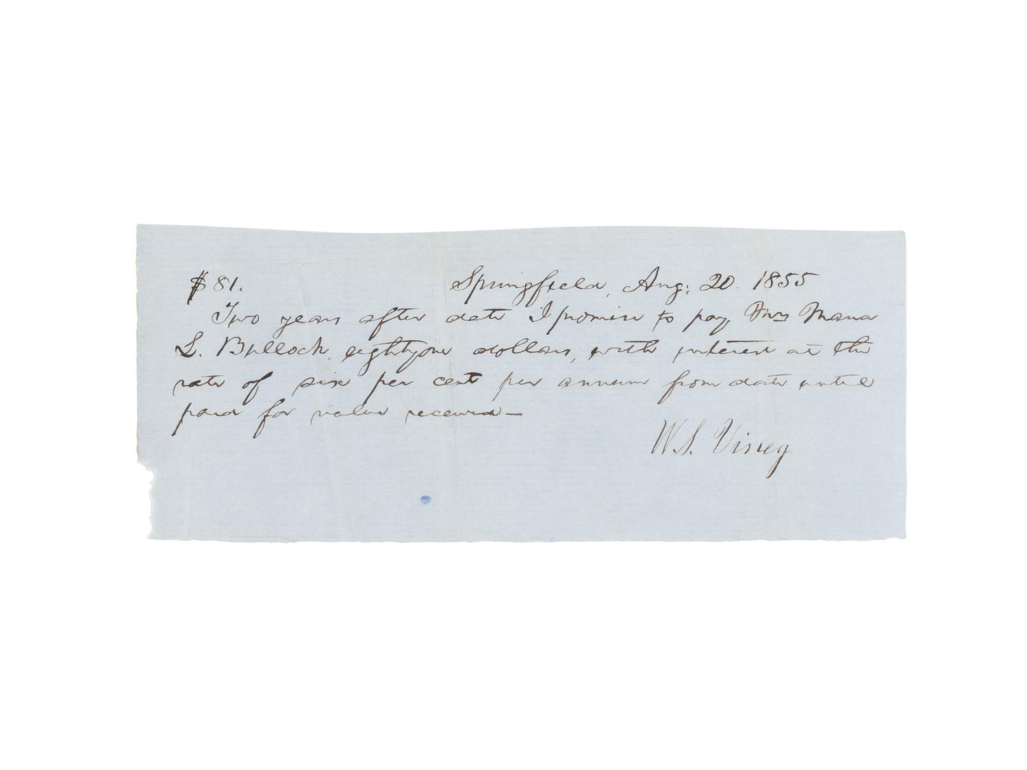 LINCOLN, Abraham (1809-1865). A small archive of 9 manuscript and partially printed documents relating to the Bullock Land Transaction, Springfield, Illinois, 1855-1859, comprising:
